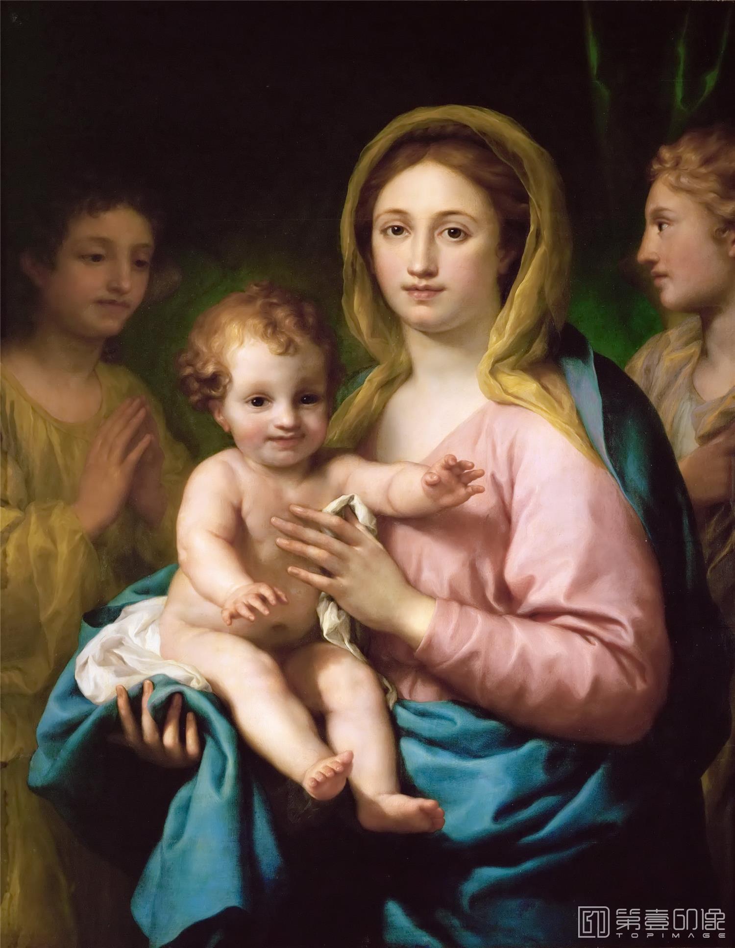 油画-奥地利维也纳艺术史博物馆-Anton Raphael Mengs Mary with Child and two Angels-069